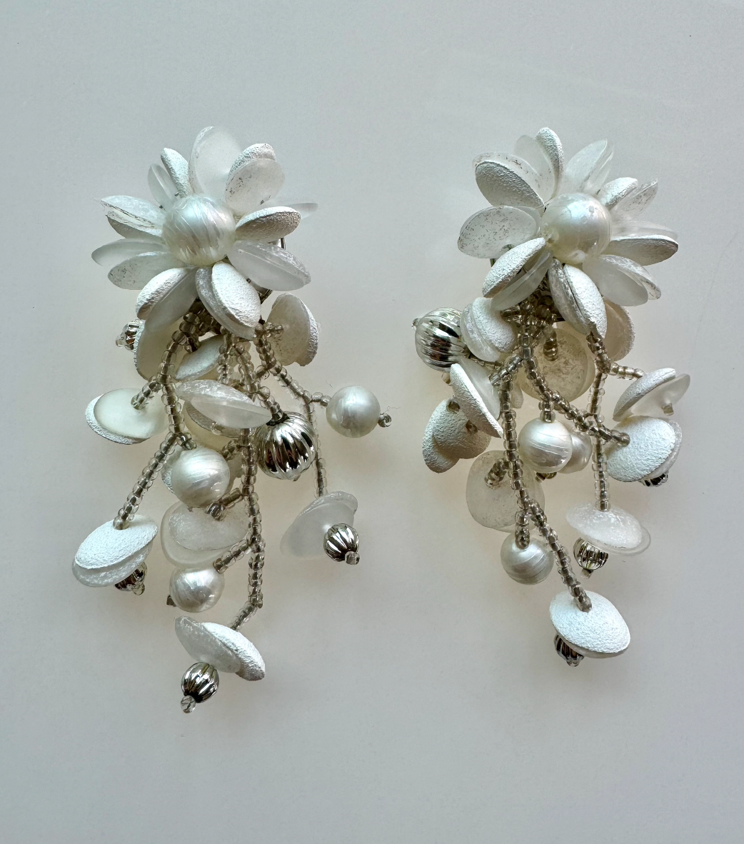 80s White Floral Earrings