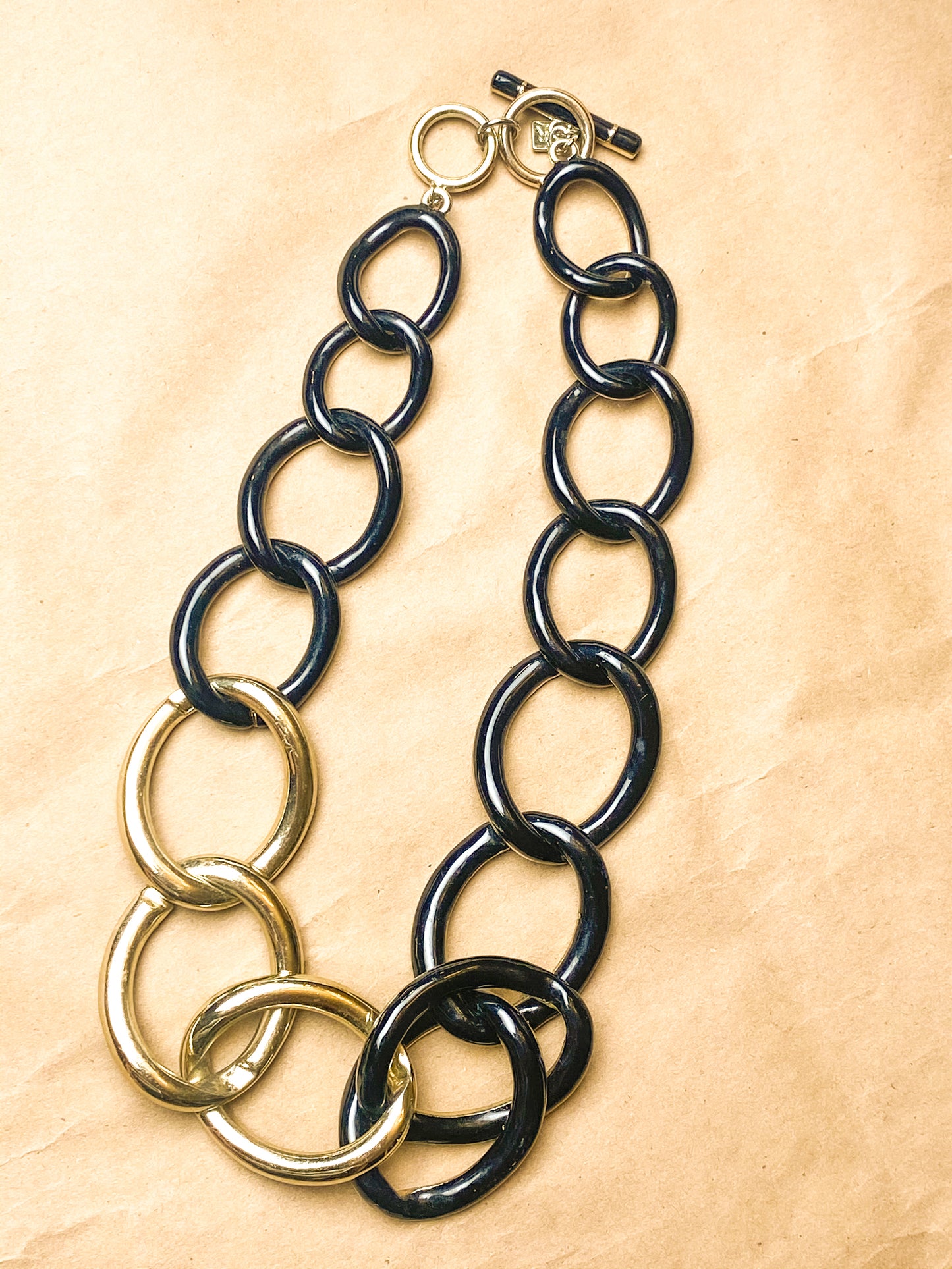 80s Gold and Black Chunky Chain Link Necklace