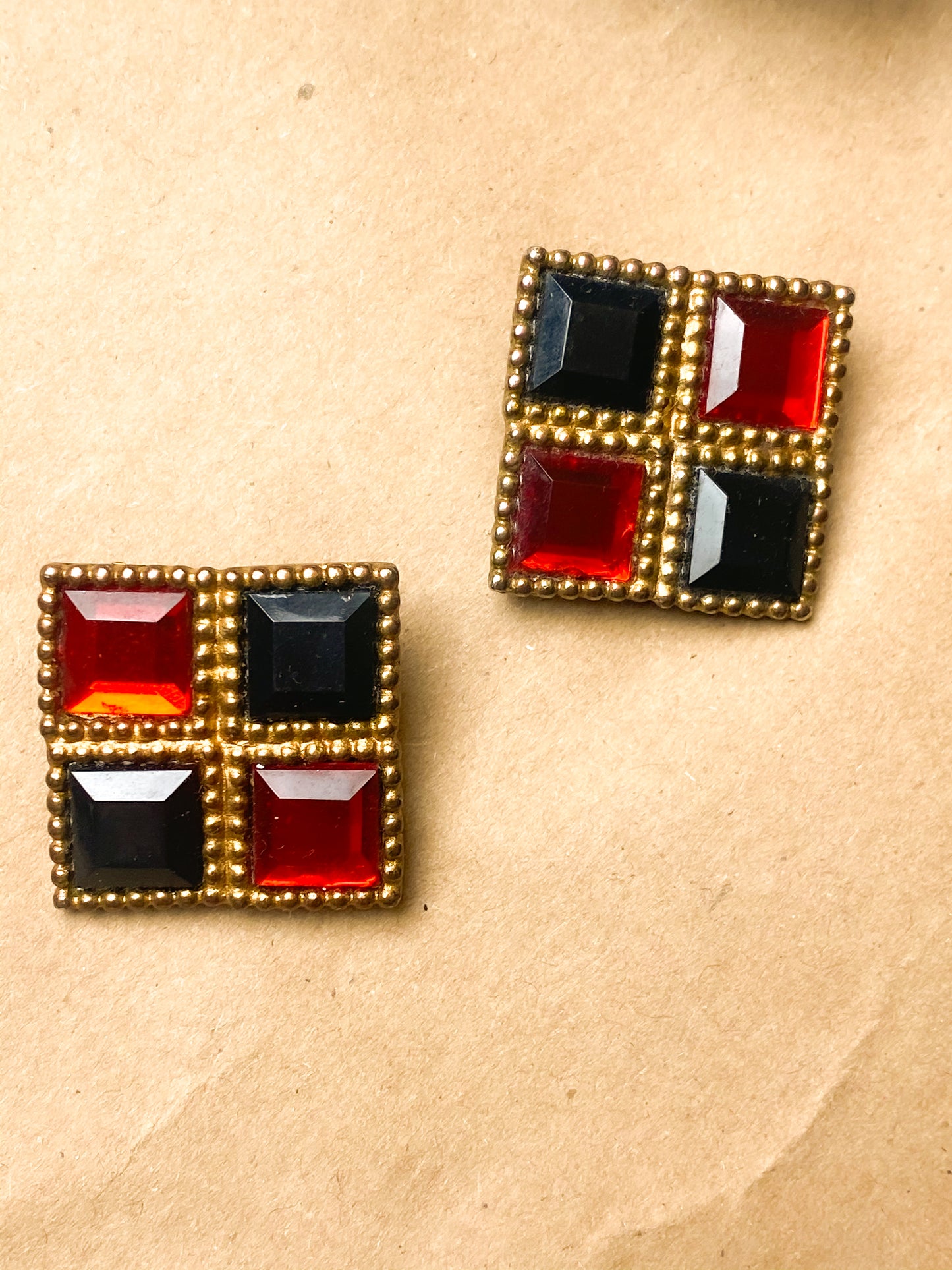 90s Red and Black Clip On Earrings