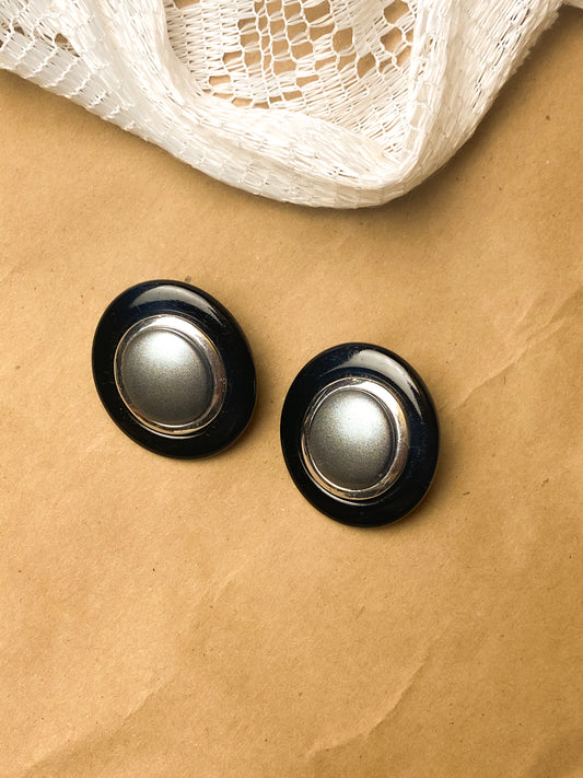 80s Black and Grey Clip On Earrings