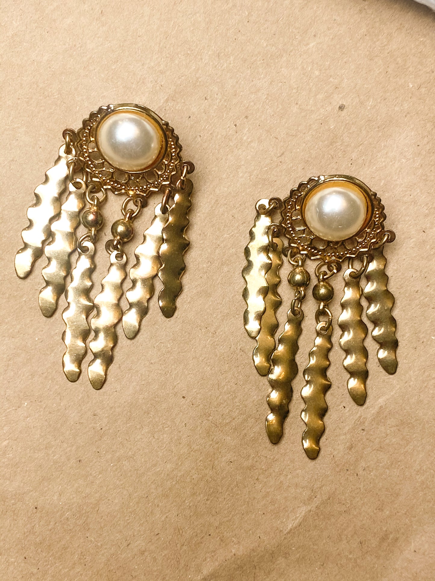 80s Gold & Pearl Dreamcatcher Earrings