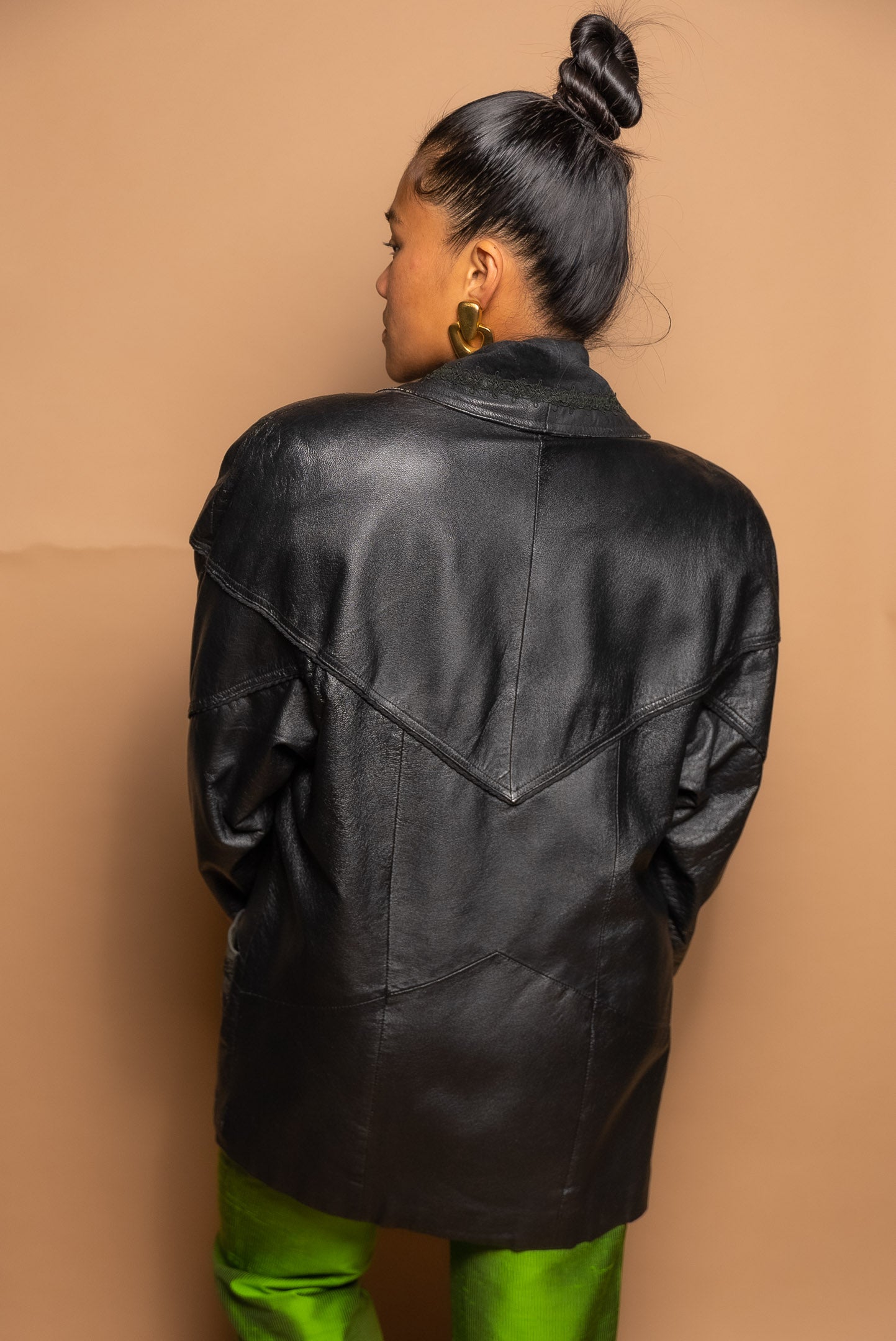 80s Black Leather Coat Jacket