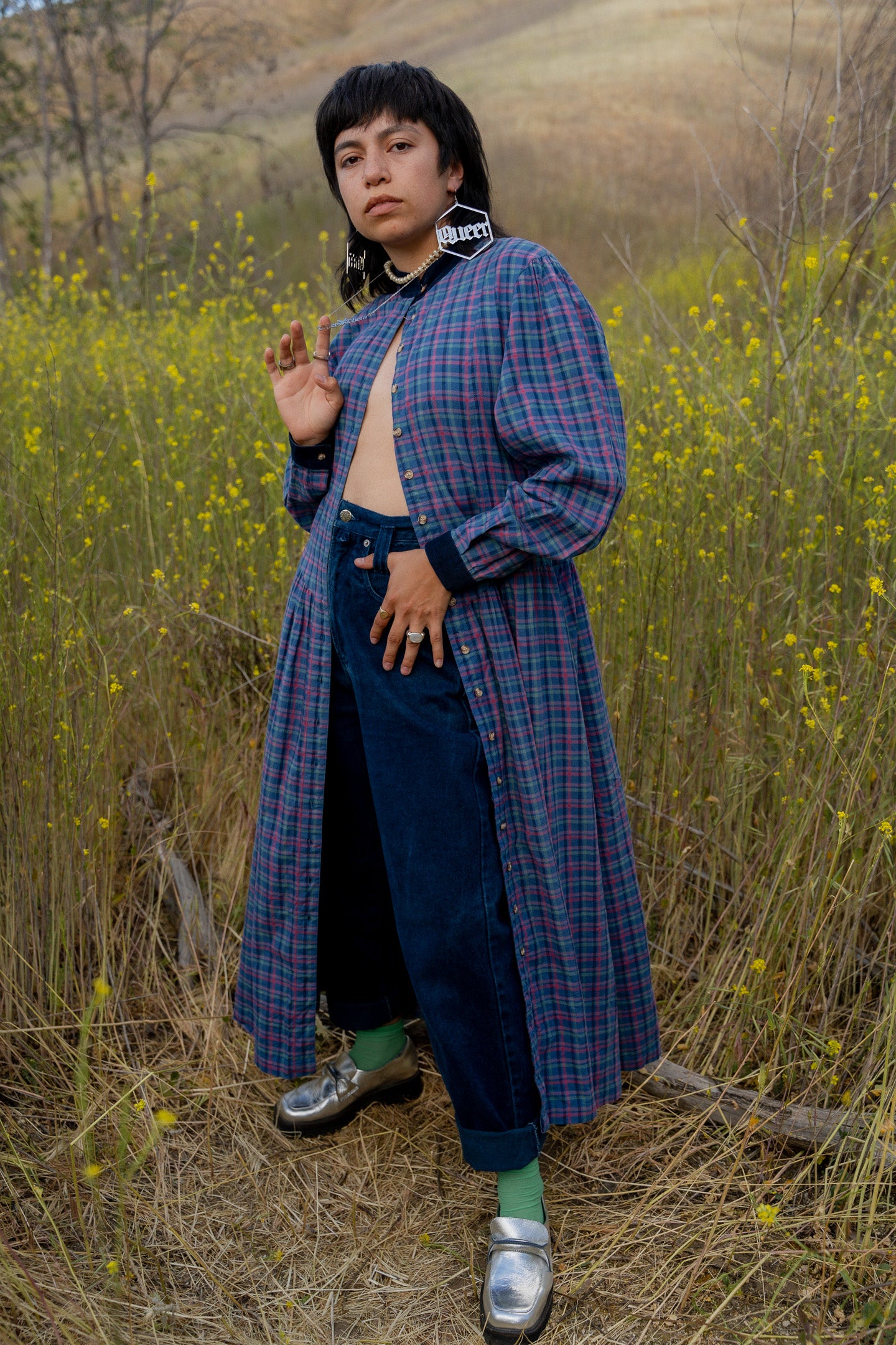 Navy Blue Plaid Gingham Dress