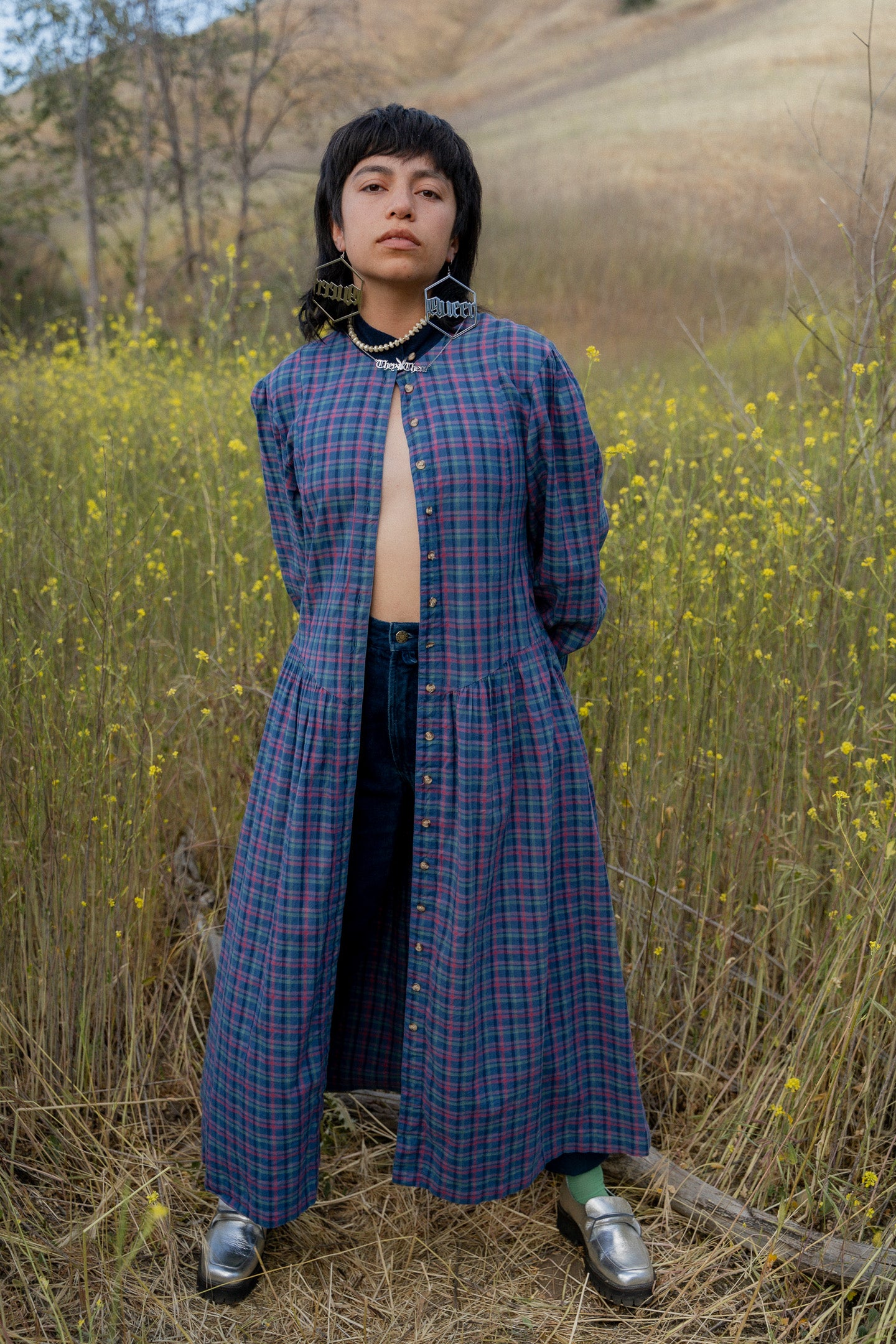 Navy Blue Plaid Gingham Dress
