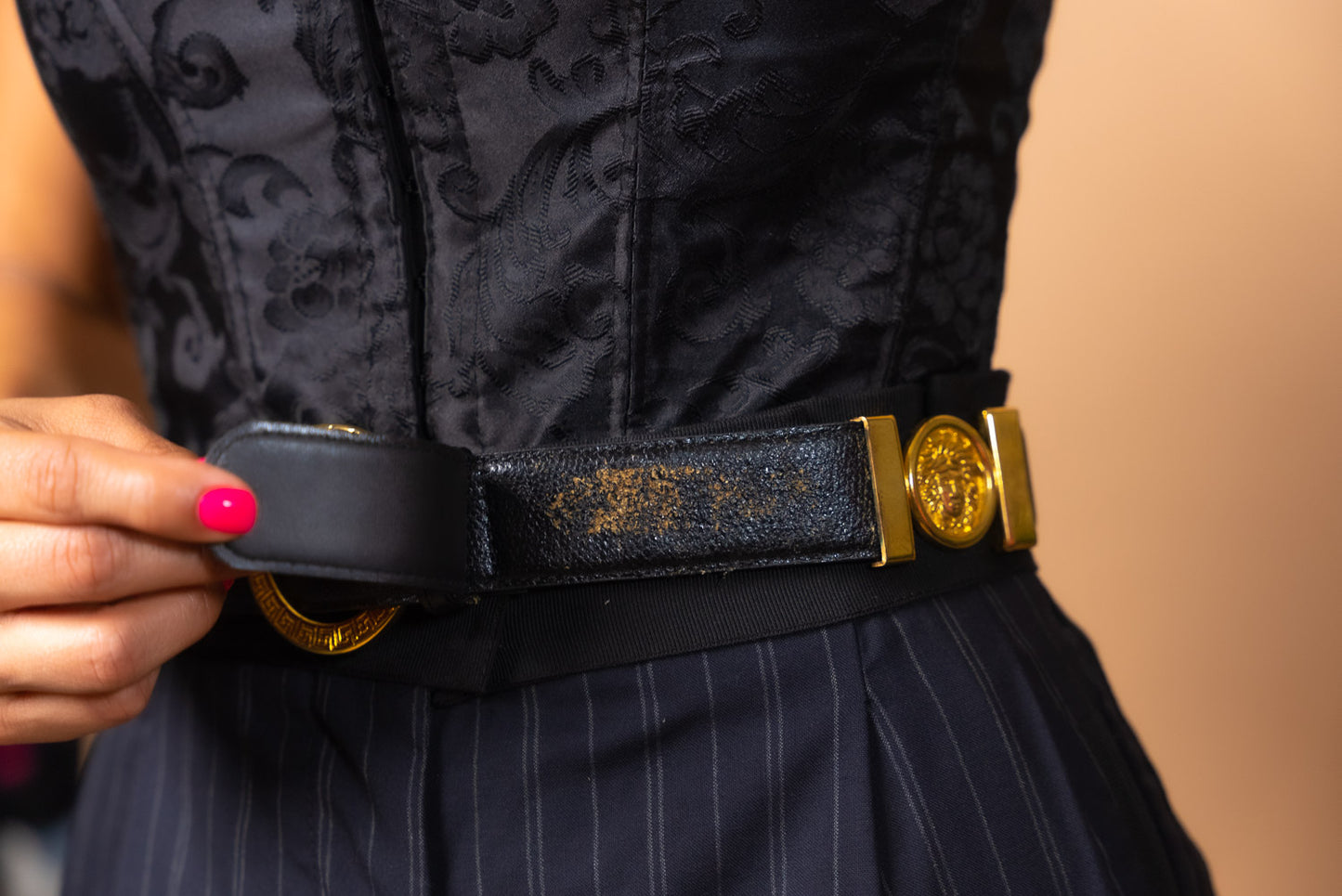 90s Versace Black and Gold  Dupe Belt