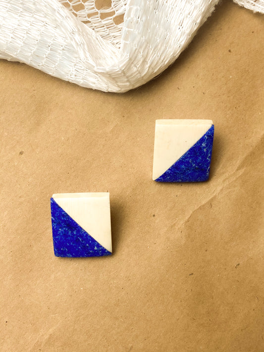 80s Mini Two -Toned Blue and White Square Earrings