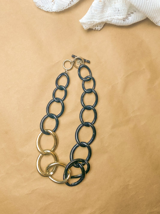 80s Gold and Black Chunky Chain Link Necklace
