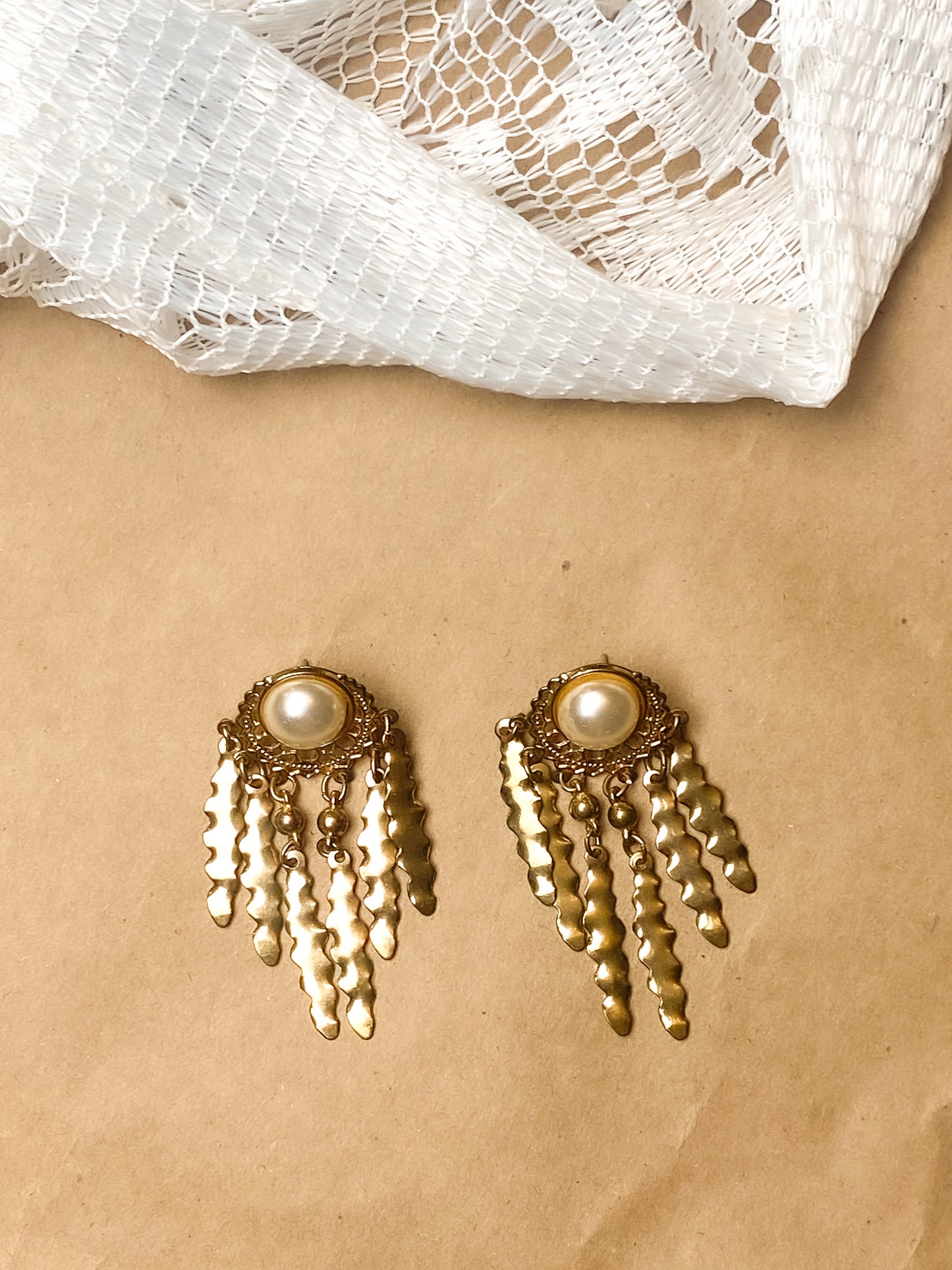 80s Gold & Pearl Dreamcatcher Earrings